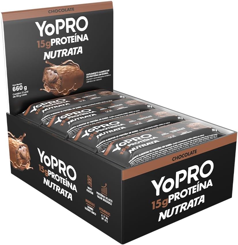 YoPro Bar 55g Display com 12 unidades Chocolate Nutrata